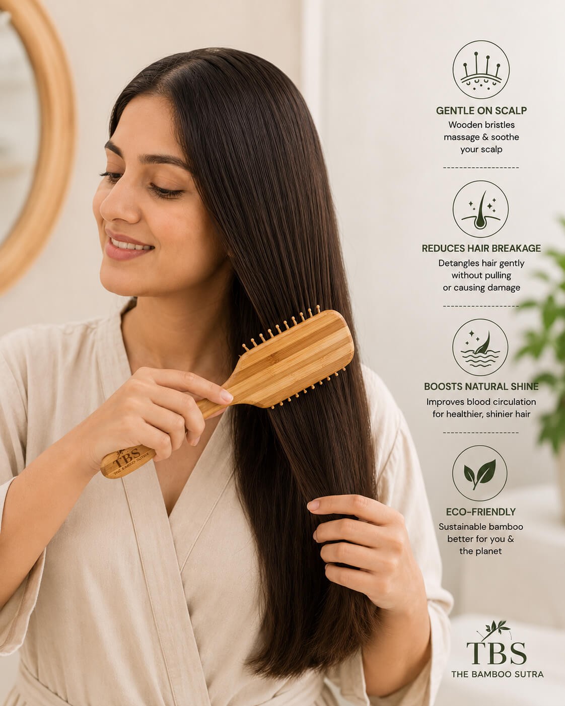 Bamboo Tips Stripped Hair Brush Bamboo Wood alternative view