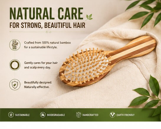 Bamboo Tips Oval Stripped Hair Brush